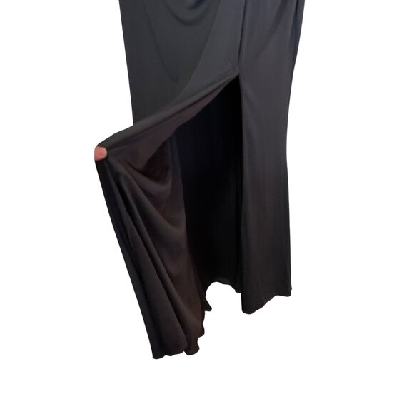 Mac Duggal $498 Black Jersey Beaded Sleeve Maxi Dress Formal Gown Size 10 NWT - Picture 7 of 11